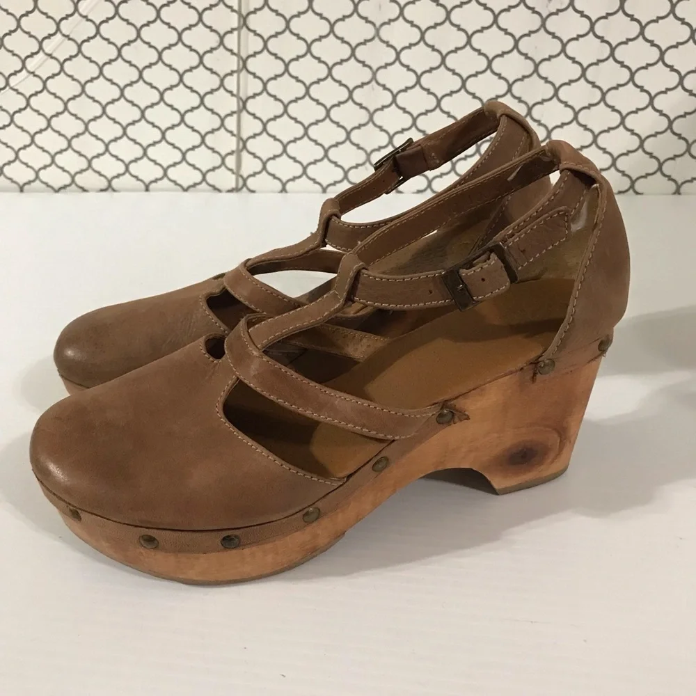 Cordani Brown Nubuck Leather Clog Heels with Ankle Strap Size 40